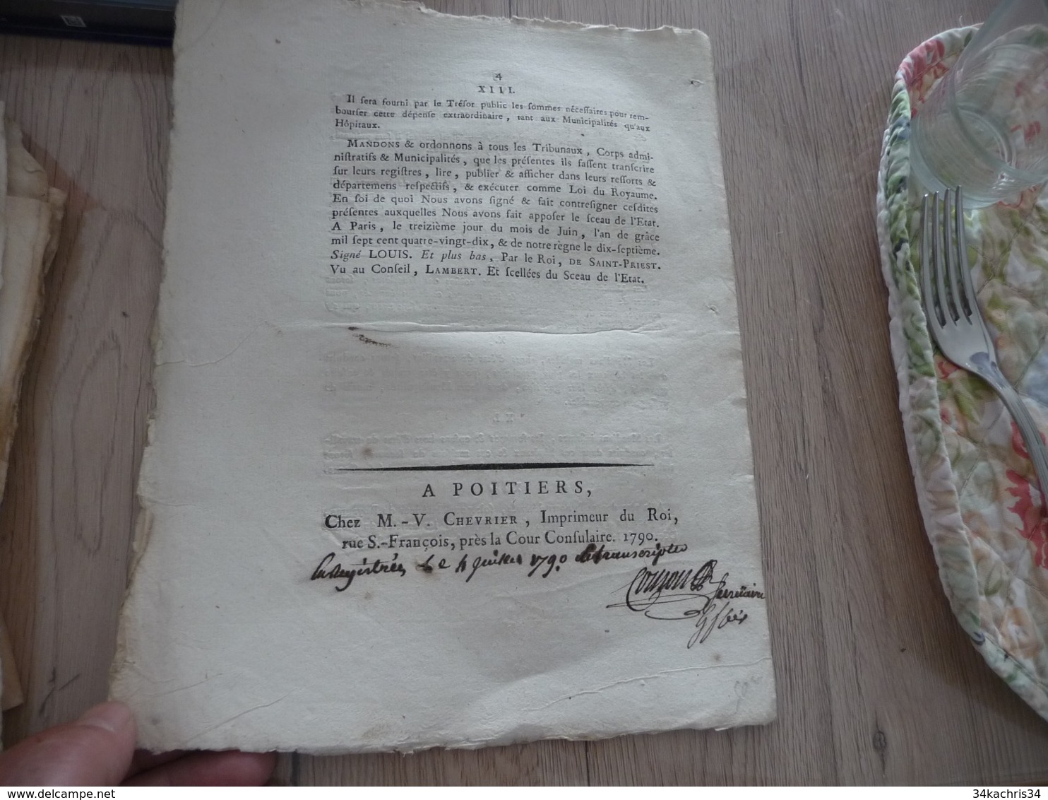 Lettres Patentes Du Loi 13/06/1790 Mendiants Dans Paris Et Départements Voisins 4 P Autographes - Wetten & Decreten