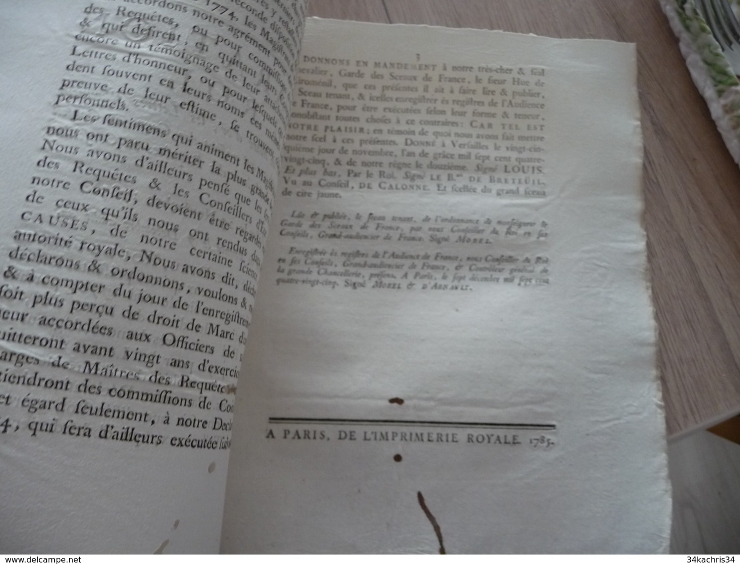 Déclaration Du Roi 25/11/1785 Exemption Droit De Marc D'or Trous De Vers - Decrees & Laws