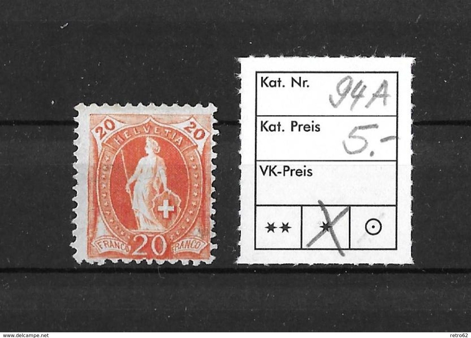 1882 - 1906 STEHENDE HELVETIA Gezähnt → SBK-94A * - Unused Stamps