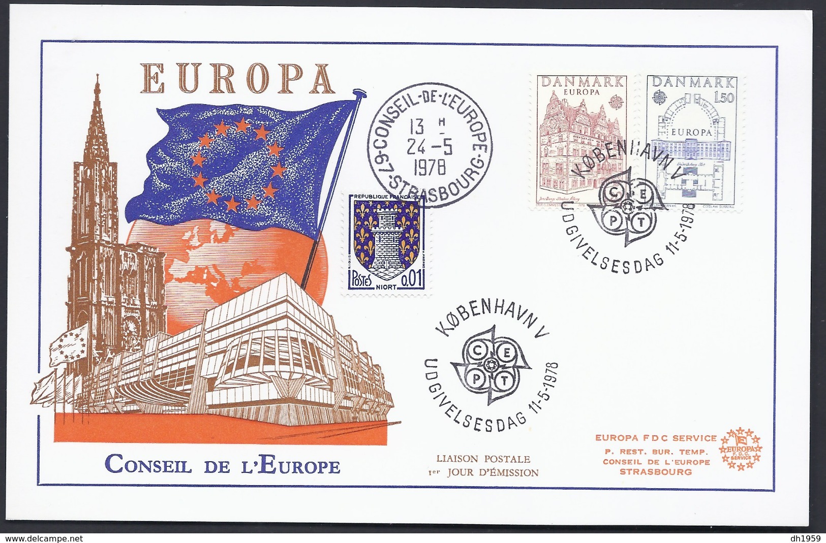 1978 DANMARK EUROPA CEPT CONSEIL DE L'EUROPE  FDC CARTE  PREMIER JOUR - Storia Postale