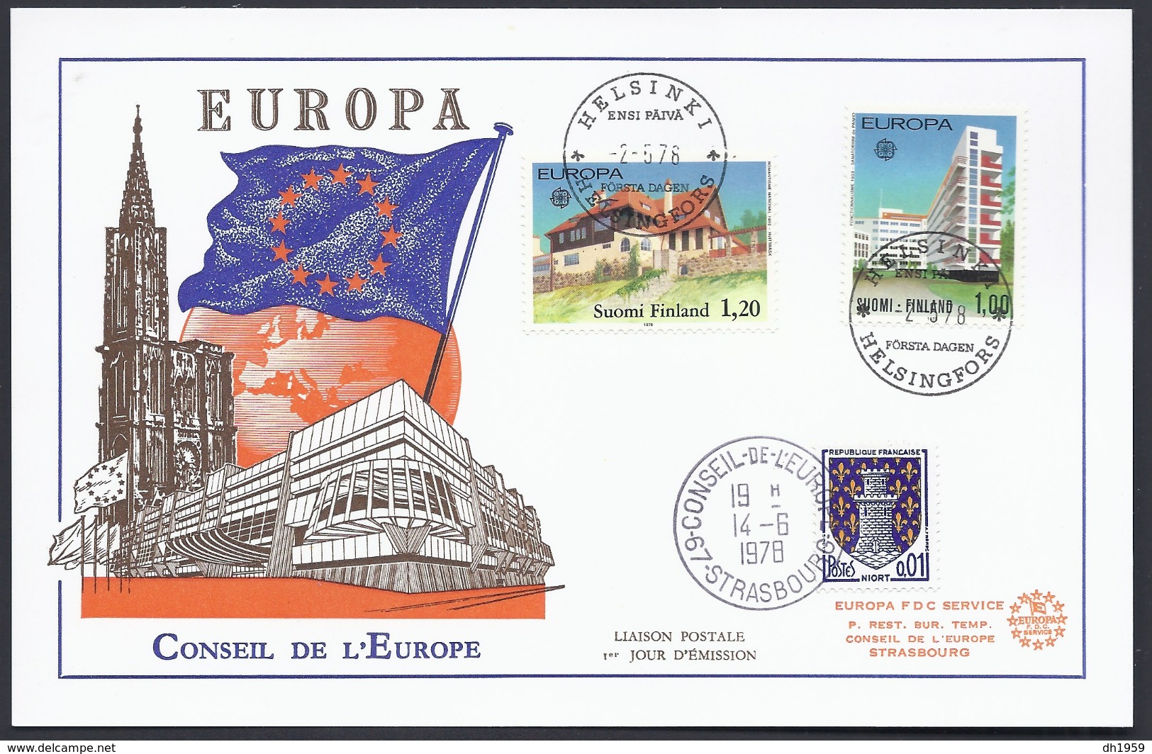 1978 FINLANDE FINLAND HELSINKI EUROPA CEPT CONSEIL DE L'EUROPE  FDC CARTE  PREMIER JOUR - Storia Postale