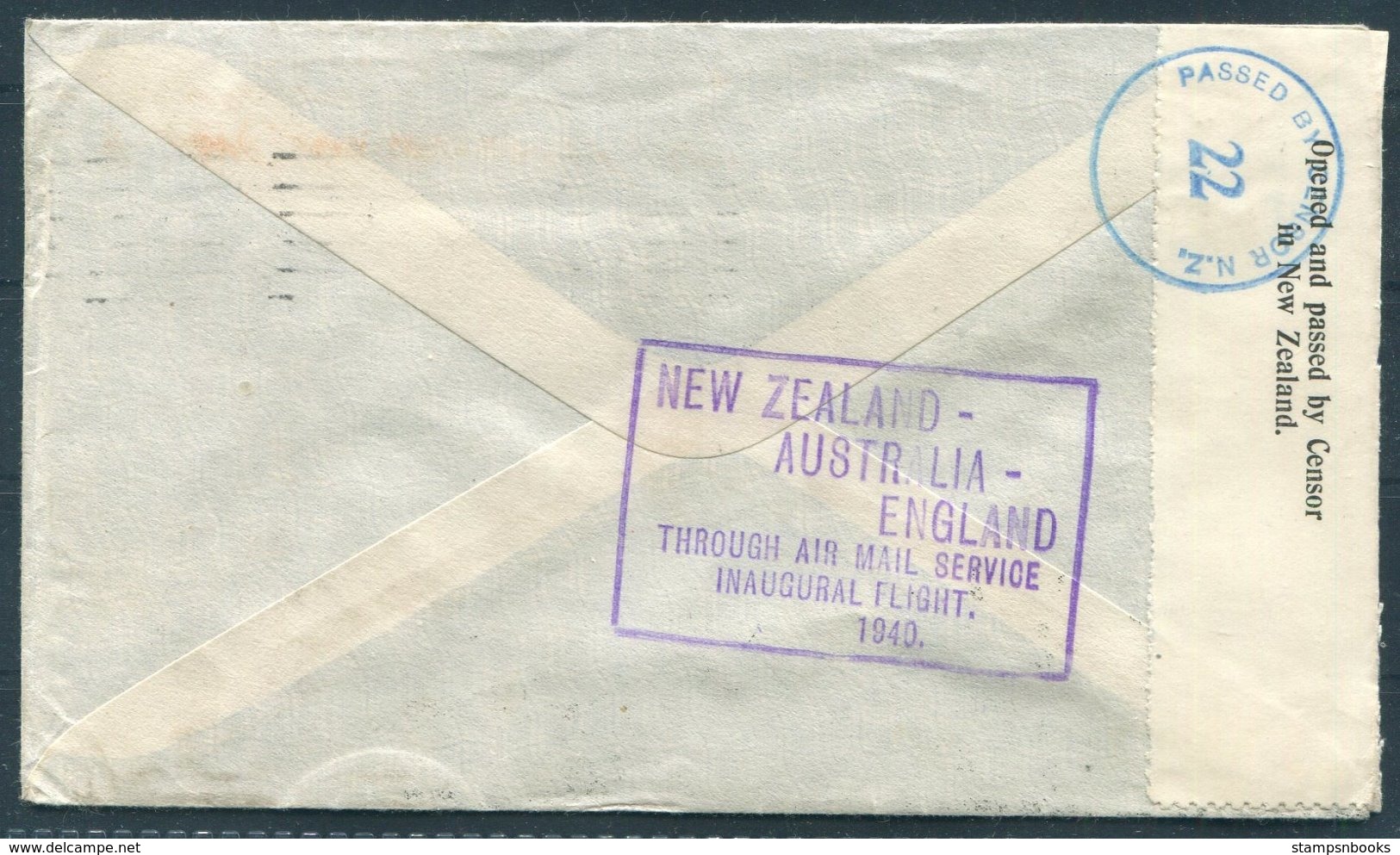 1940 New Zealand - England Via Sydney Trans-Tasman First Flight Cover - Airmail