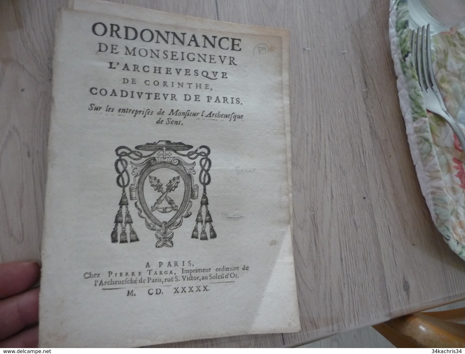 Ordonnance De Monseigneur L’archevêque De Corinthe 1650 Les Entreprises De L'Archevêque De Sens 4 P Désolidarisées - Décrets & Lois