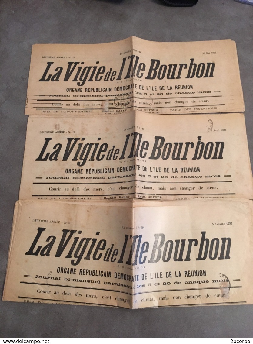 ILE DE LA REUNION LOT DE 3 JOURNAUX LA VIGIE DE L'ILE BOURBON JANVIER AVRIL ET MAI 1932 VOI SCAN - Collections