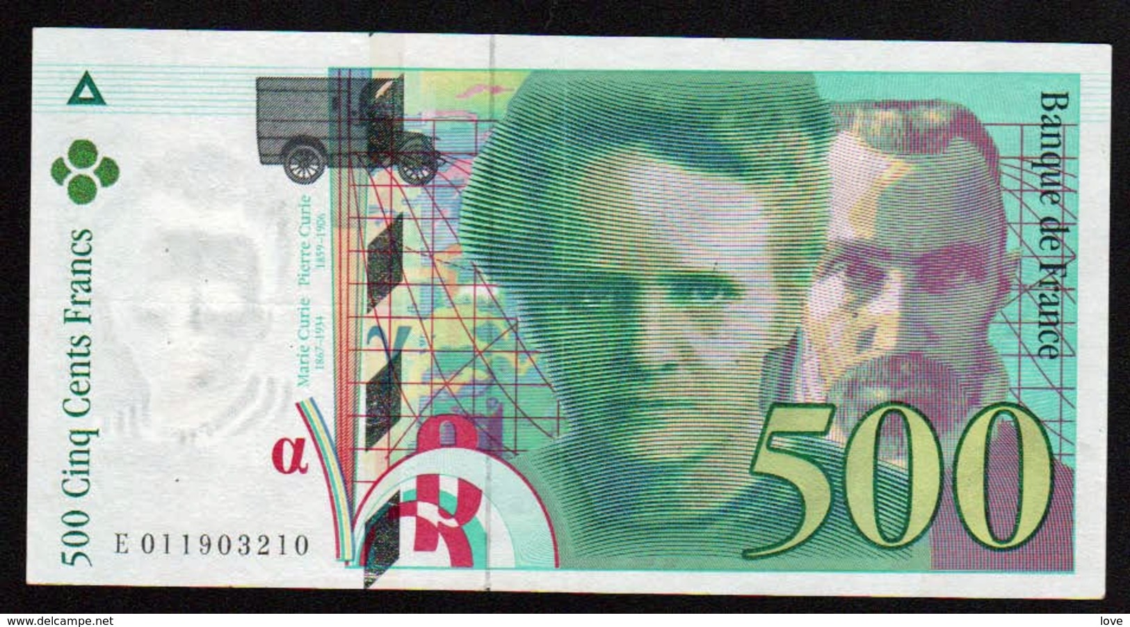 FRANCE:  500 Pierre Et Marie Curie. N° 76 - 1. Date:1994. Alphabet E - 500 F 1994-2000 ''Pierre En Marie Curie''