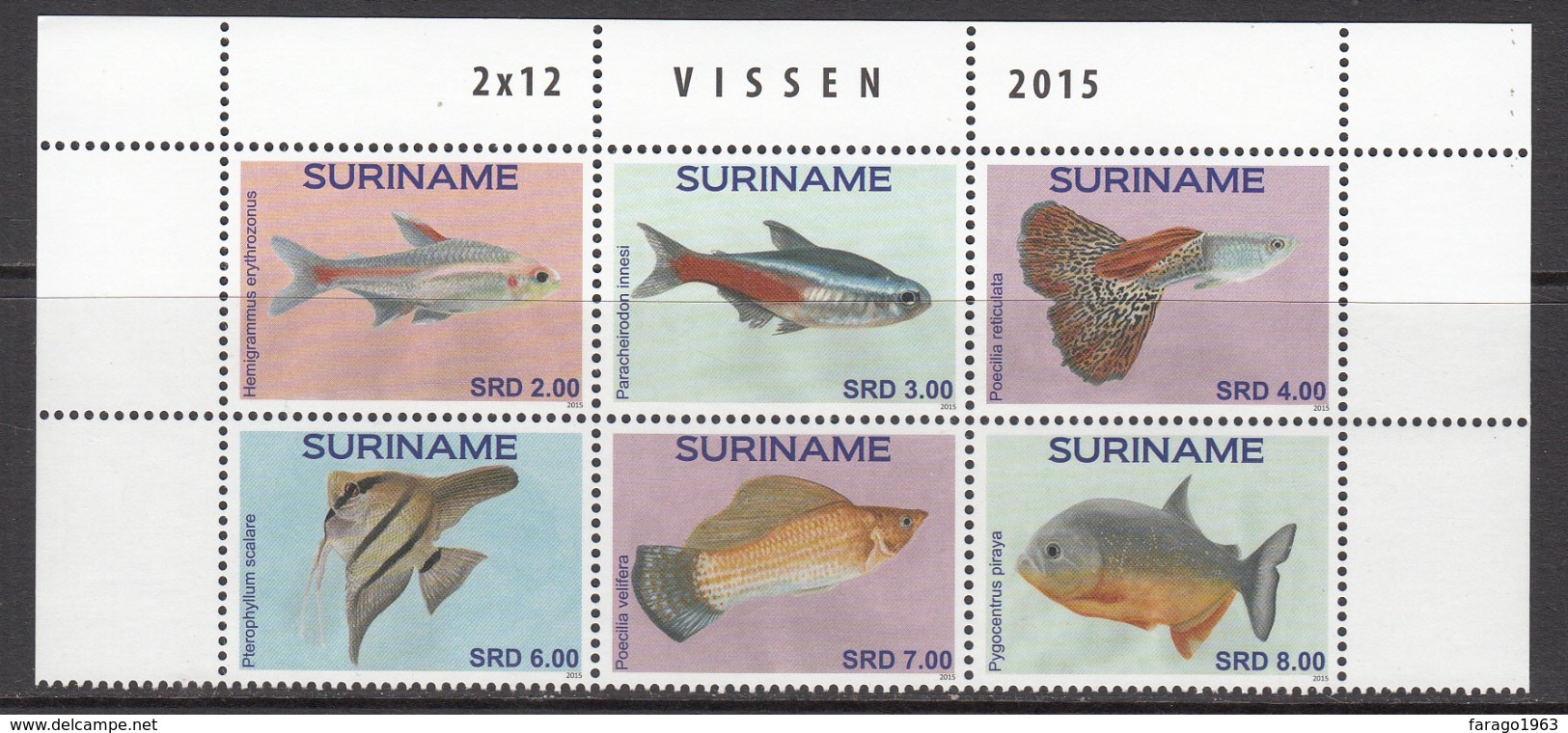 2015 Surinam Suriname Fish Poisson Marine Life  Complete Block Of 6 MNH - Suriname