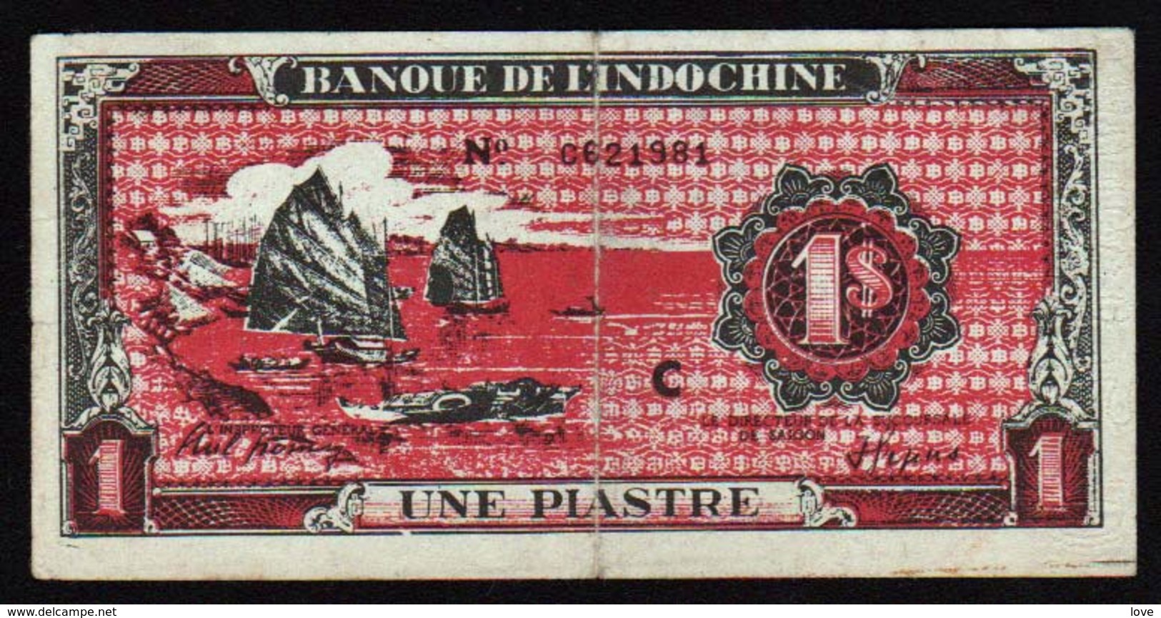 INDOCHINE: Billet N° 58. 1Piastre (1942/45) FAUX Pour Négocier Avec Ho Chi Minh (prise De Conscience) - Indochina