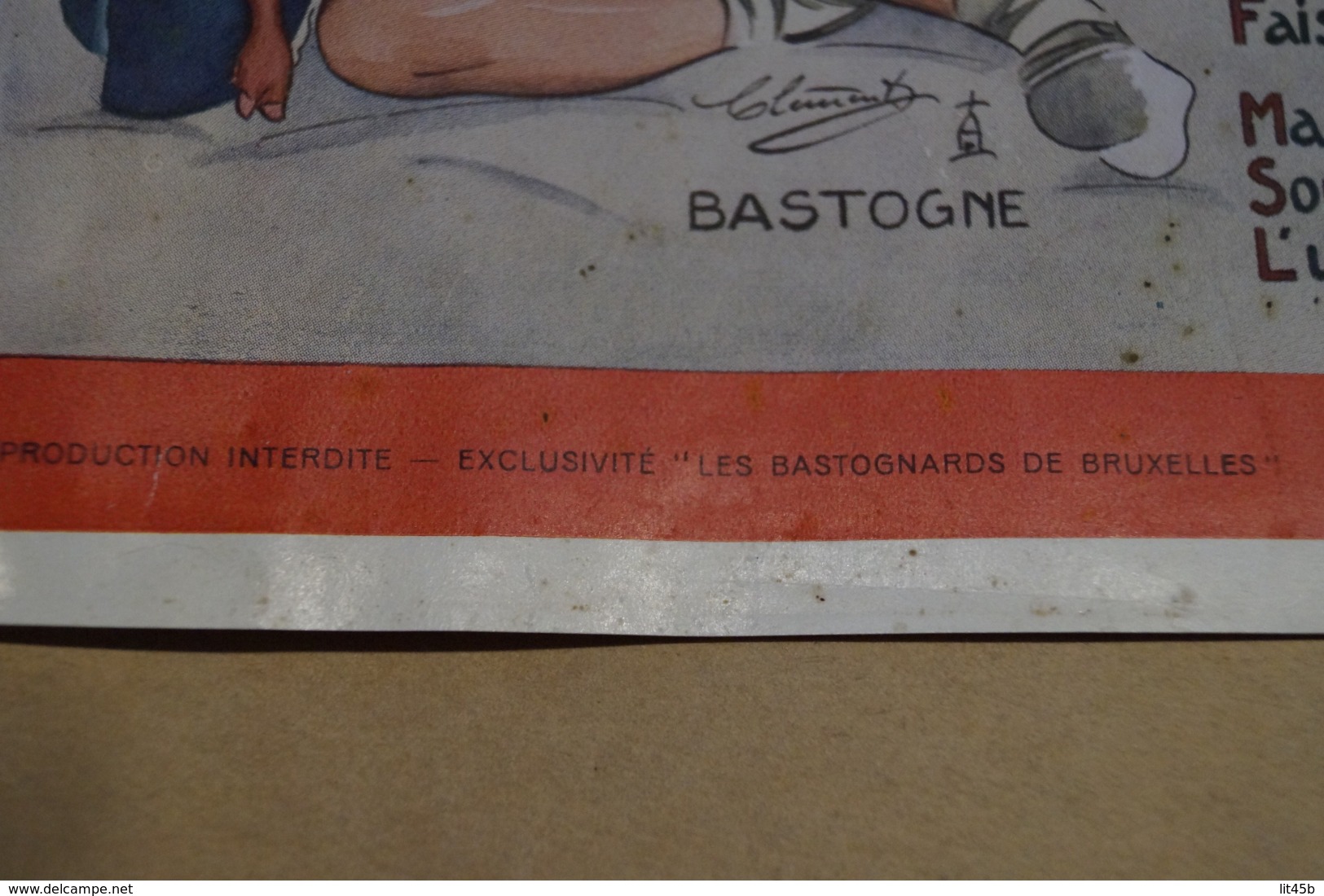 RARE,originale,ancienne Affiche D'époque 40/45,Bastogne,dessin De Clément ,Louis Habay,+- 32 Cm./24 Cm.militaria - Affiches