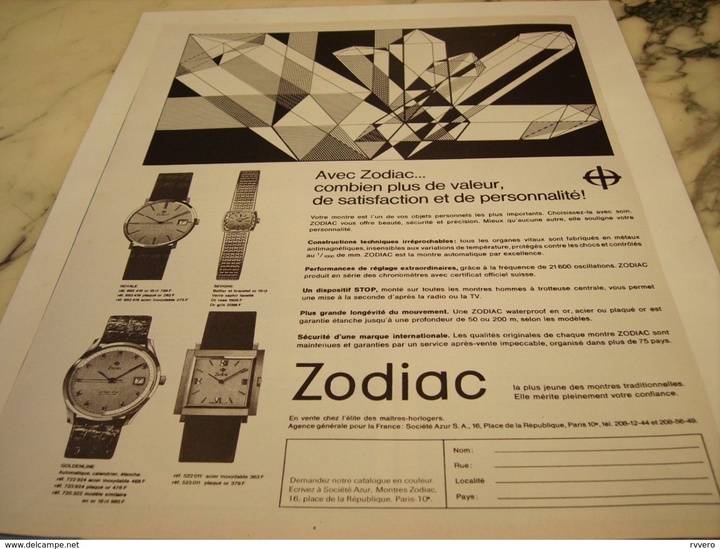 ANCIENNE PUBLICITE  MONTRE SUISSE ZODIAC 1966 - Andere & Zonder Classificatie