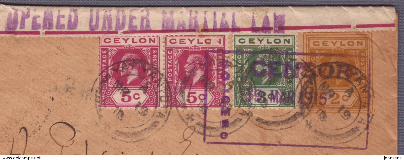 Ceylon - Lettre EP + Compl.  Obl. 19.03.1915-> Java  - Censored/Zensur/censure  De Colombo Du 19.03.1915 - Militaria