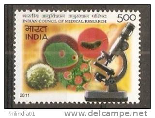 India 2011 Indian Council Of Medical Research Health Microscope 1v MNH Inde Indien - Medicine