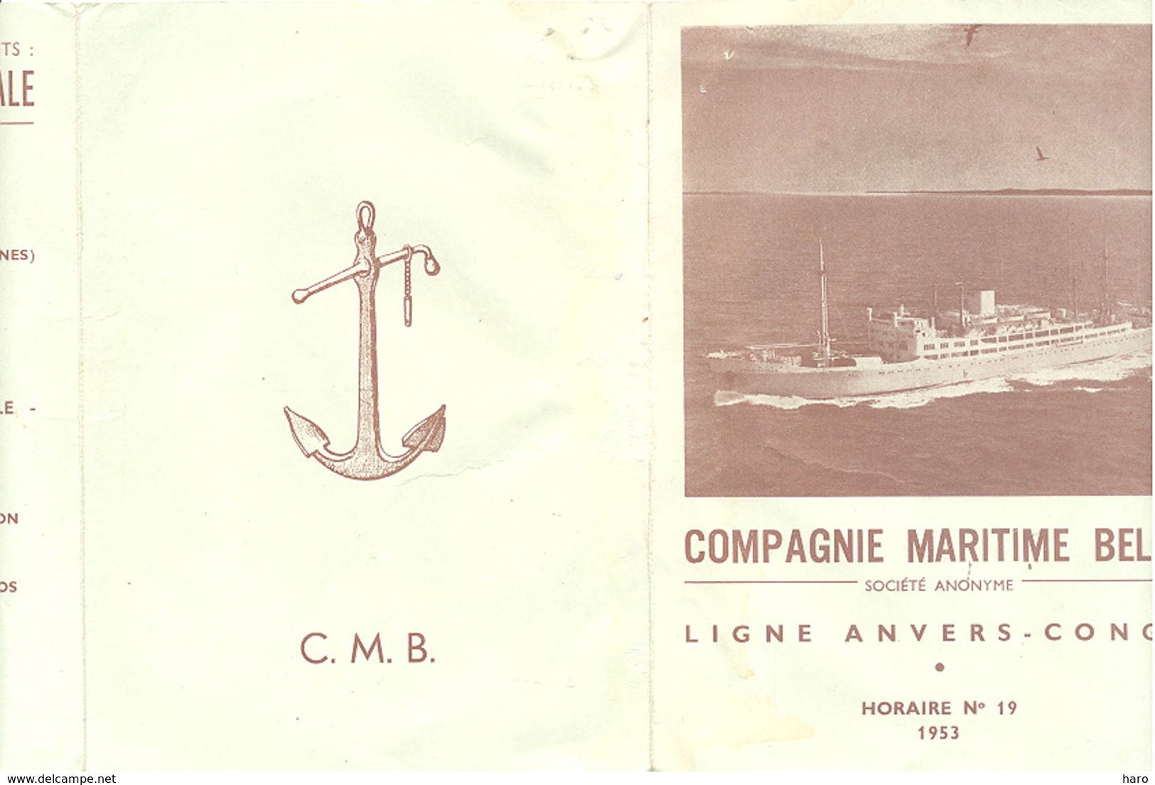 Compagnie Maritime Belge - Horaire N°19 Année 1953 - 3 Volets - Congo ,...(b268) - Programmes