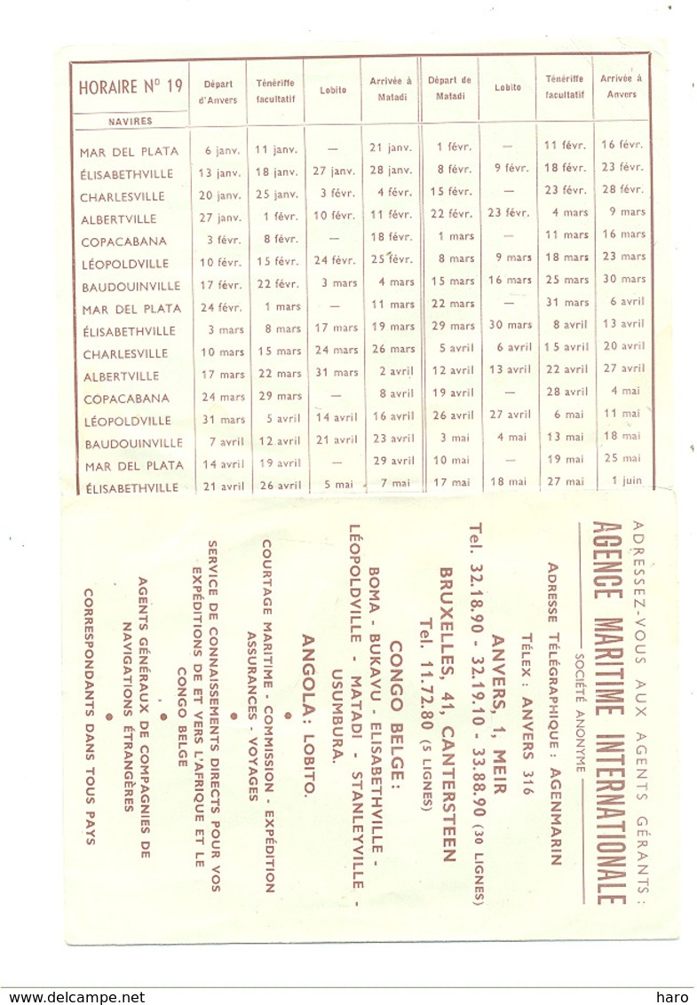 Compagnie Maritime Belge - Horaire N°19 Année 1953 - 3 Volets - Congo ,...(b268) - Programmes