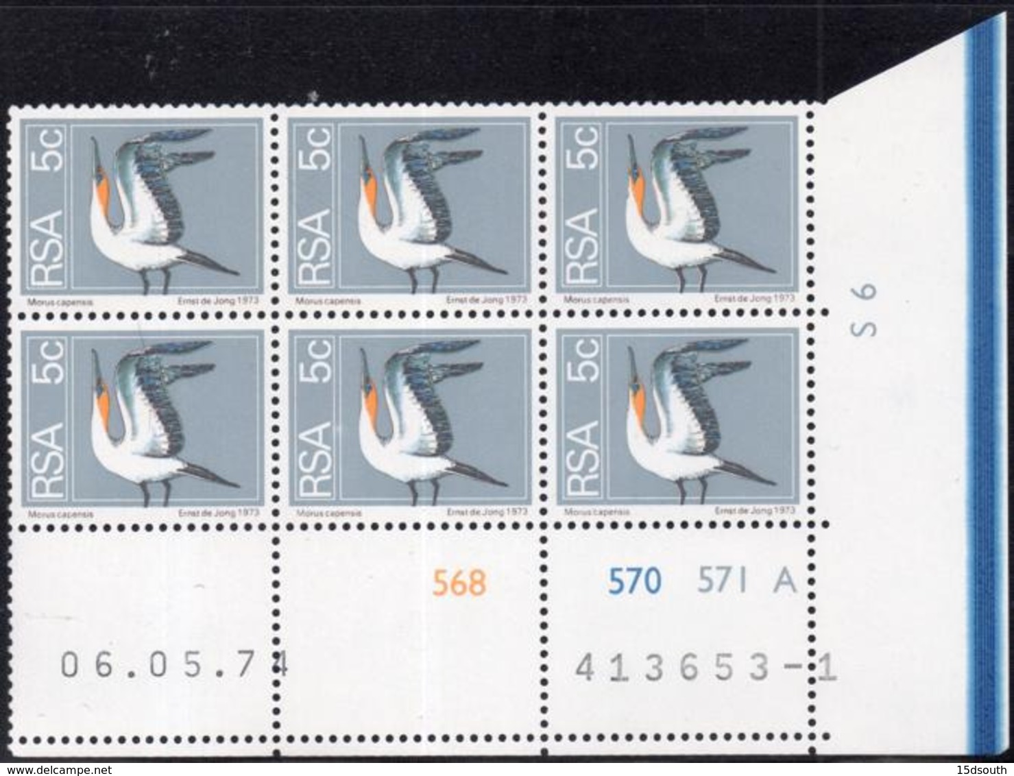 South Africa - 1974 2nd Definitive 5c Gannet Control Block (1974.05.06) Pane A (**) # SG 352 - Blocs-feuillets