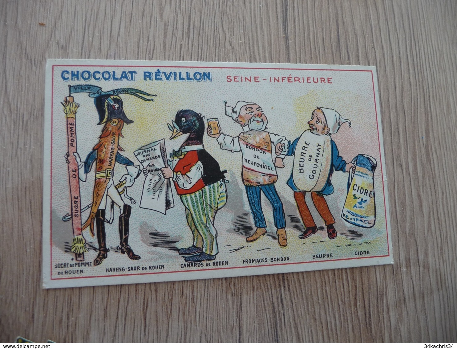 Chromo  Pub Publicitaire Chocolat Révillon Surréalisme Départements Gastronomique Seine Inférieure - Revillon