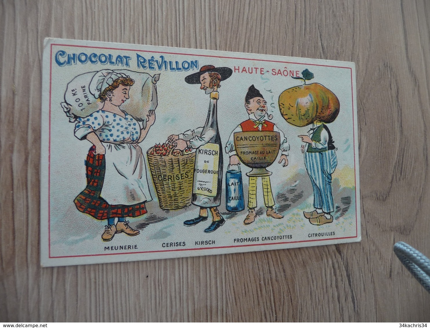 Chromo  Pub Publicitaire Chocolat Révillon Surréalisme Départements Gastronomique Haute Saône - Revillon