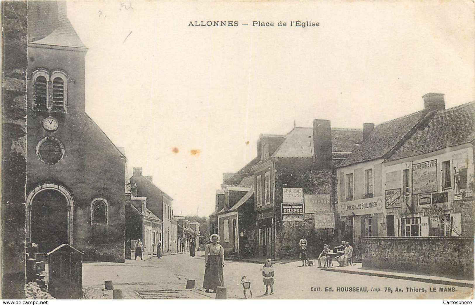 CPA 72 Sarthe Allonnes Place De L'Eglise Lemarchand Boulanger - Allonnes