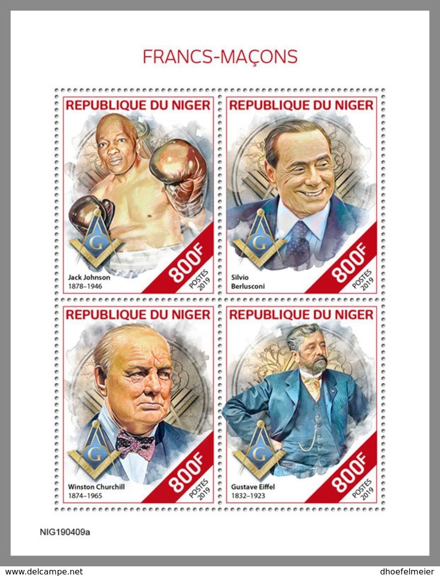 NIGER 2019 MNH Freemasons Freimaurer Francs-macons M/S - OFFICIAL ISSUE - DH1939 - Freimaurerei