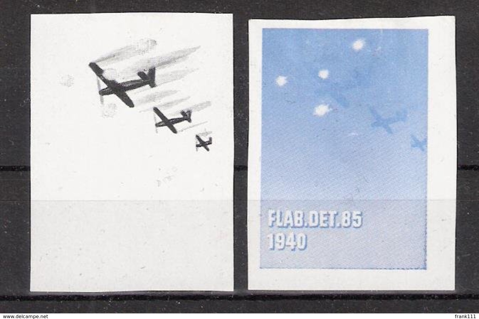 Schweiz Soldatenmarken Fliegerabwehr Flab. Det. 85 1940 Kunstdruckpapier Werdegang 2 Stufen Flugzeuge - Labels