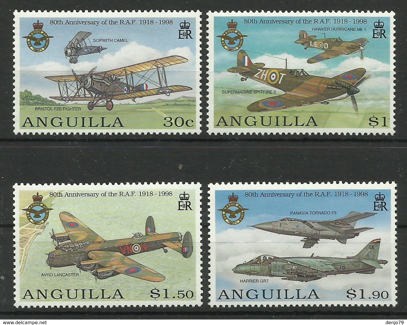 ANGUILLA 1998  80th ANNIV. OF RAF,AIRCRAFT SET MNH - Anguilla (1968-...)