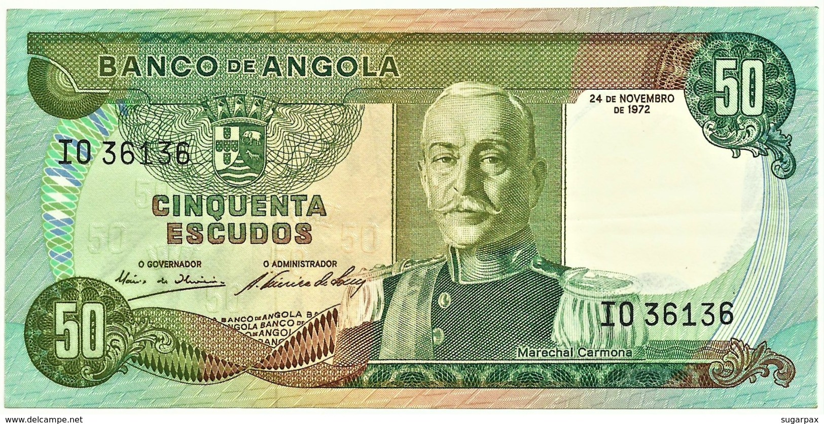 Angola - 50 Escudos - 24.11.1972 - Pick 100 - Série IO - Marechal Carmona - PORTUGAL - Angola