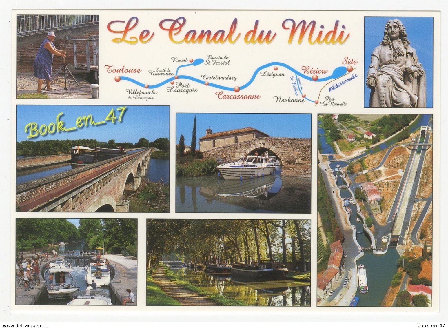 {81070} Le Canal Du Midi , Carte Et Multivues ; écluses , Péniche - Cartes Géographiques