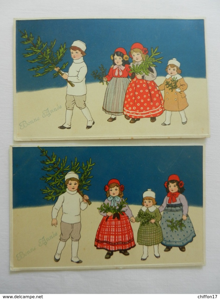 Lot 2 CPA  BONNE ANNE  ENFANTS Dans La Neige  Style Pauli EBNER - New Year