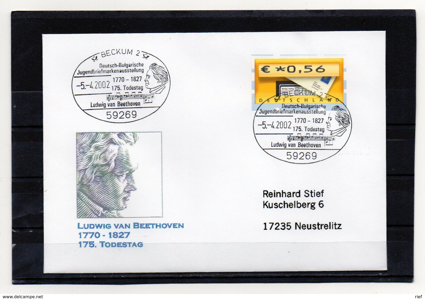 BRD, 2002, Brief (echt Gelaufen) Mit Michel ATM 5 Und Sonderstempel, 175. Todestag Ludwig V. Beethoven - Storia Postale