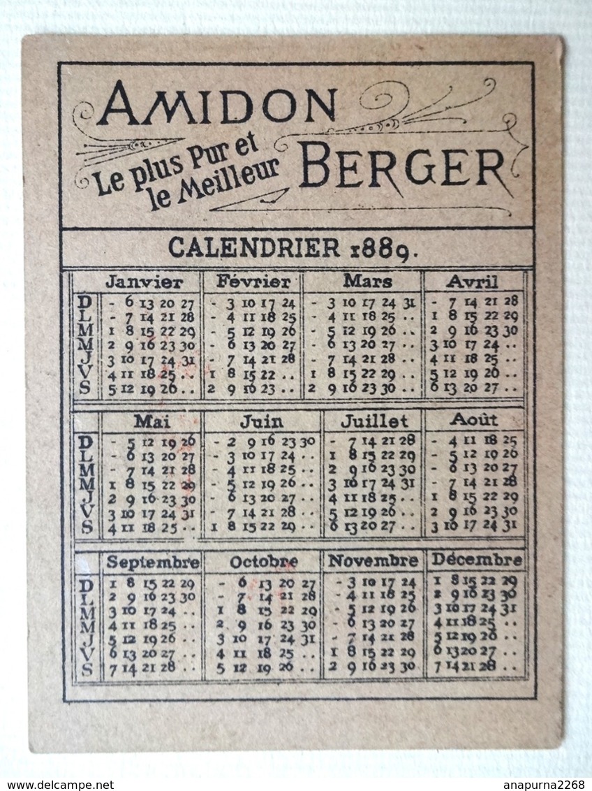 . CALENDRIER 1889...RARE PETIT CHROMO .....AMIDON BERGER.......PAYSAGE....ÎLE...VOILIER - Tamaño Pequeño : ...-1900