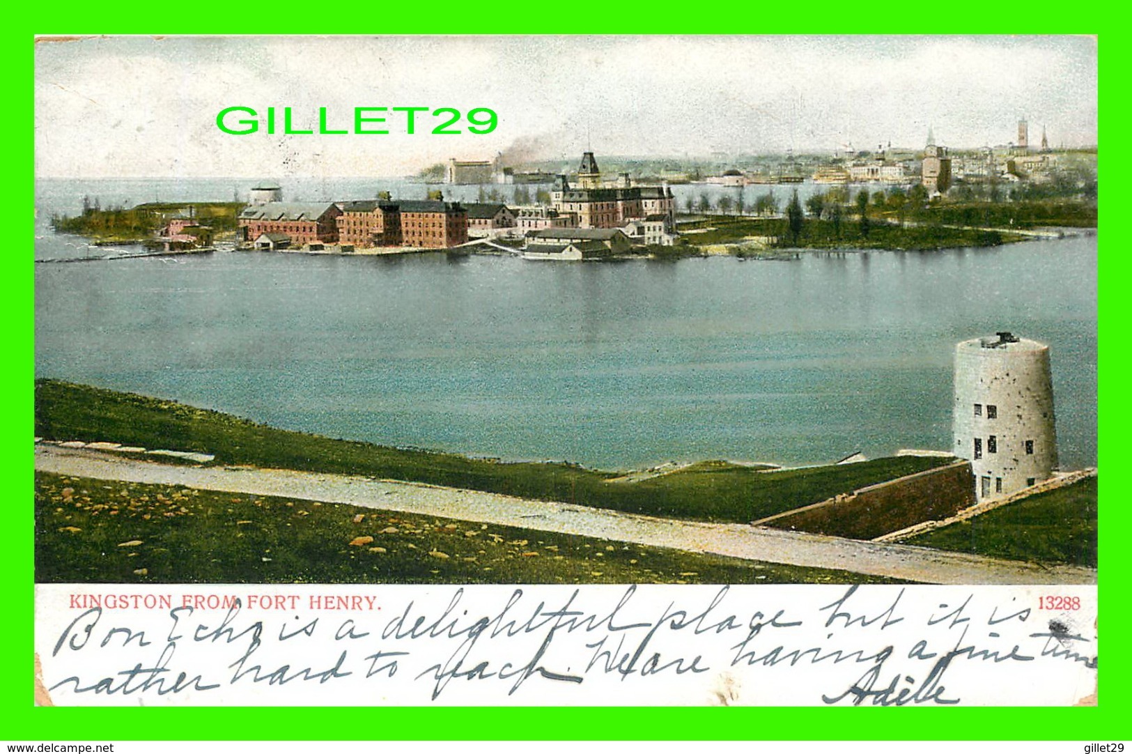 KINGSTON, ONTARIO - VIEW OF KINGSTON FRON FORT HENRY - TRAVEL IN 1908 -  A. L. MERRILL - UNDIVIDED BACK - - Kingston