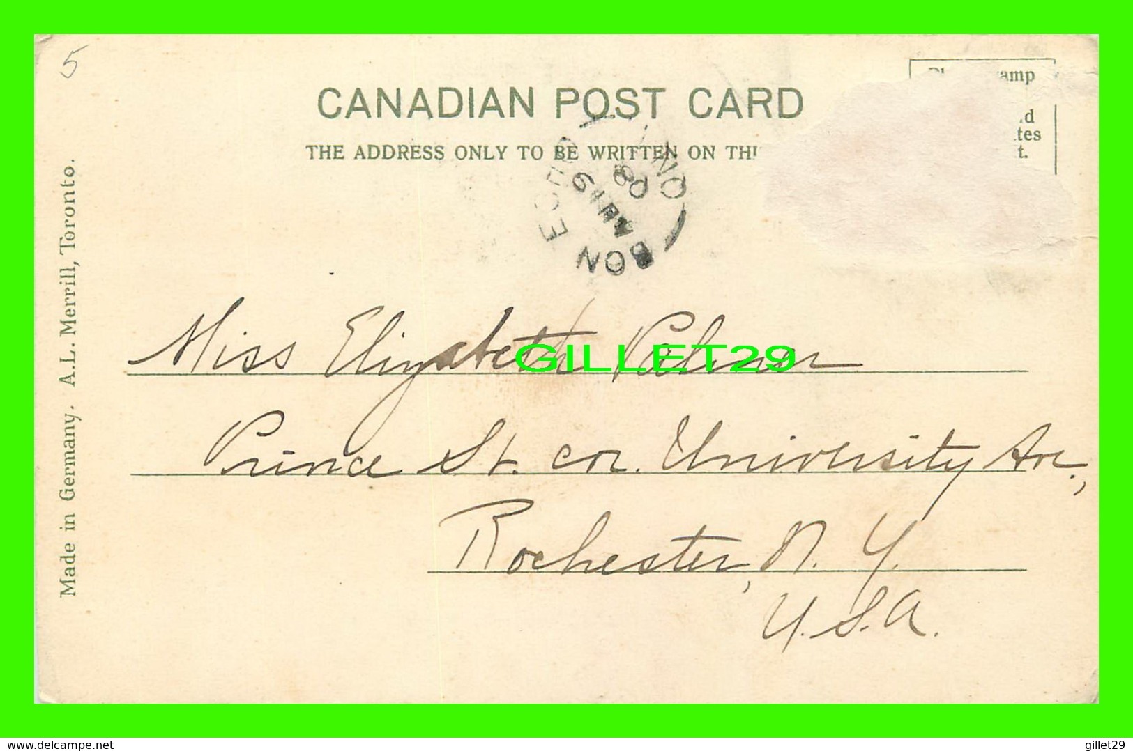 KINGSTON, ONTARIO - VIEW OF KINGSTON FRON FORT HENRY - TRAVEL IN 1908 -  A. L. MERRILL - UNDIVIDED BACK - - Kingston