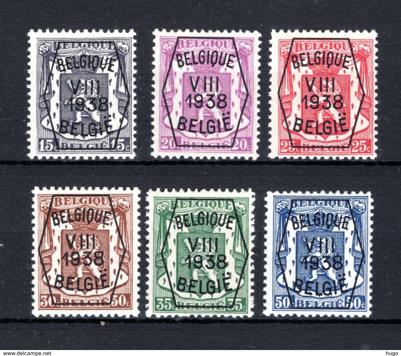 PRE375/380 MNH** 1938 - Klein Staatswapen VIII Opdruk Type A  - REEKS 8 - Sobreimpresos 1936-51 (Sello Pequeno)