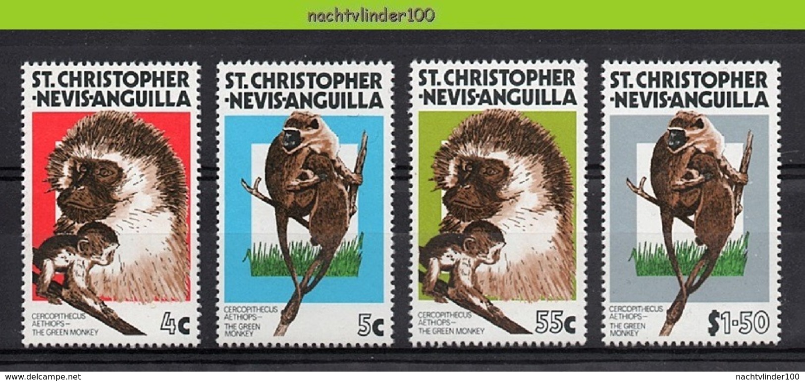 Mwe2688 FAUNA AAP APEN ZOOGDIEREN MONKEYS MAMMALS APES AFFEN SINGES ST. CHRISTOPHER NEVIS ANGUILLA 1978 PF/MNH # - Apen