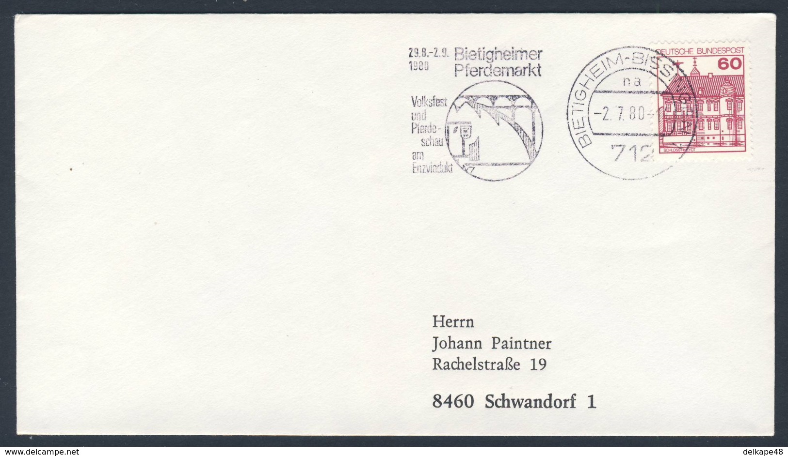 Deutschland Germany 1980 Brief Cover - Enzviadukt -  Eisenbahnviadukt - Bietigheimer Pferdemarkt / Railway Viaduct - Treinen