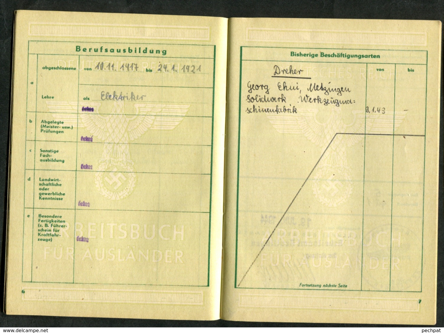 Deutsches Reich Arbeitsbuch Für Ausländer Carnet De Travail D'un Habitant De Malakoff à Metzingen - Documents