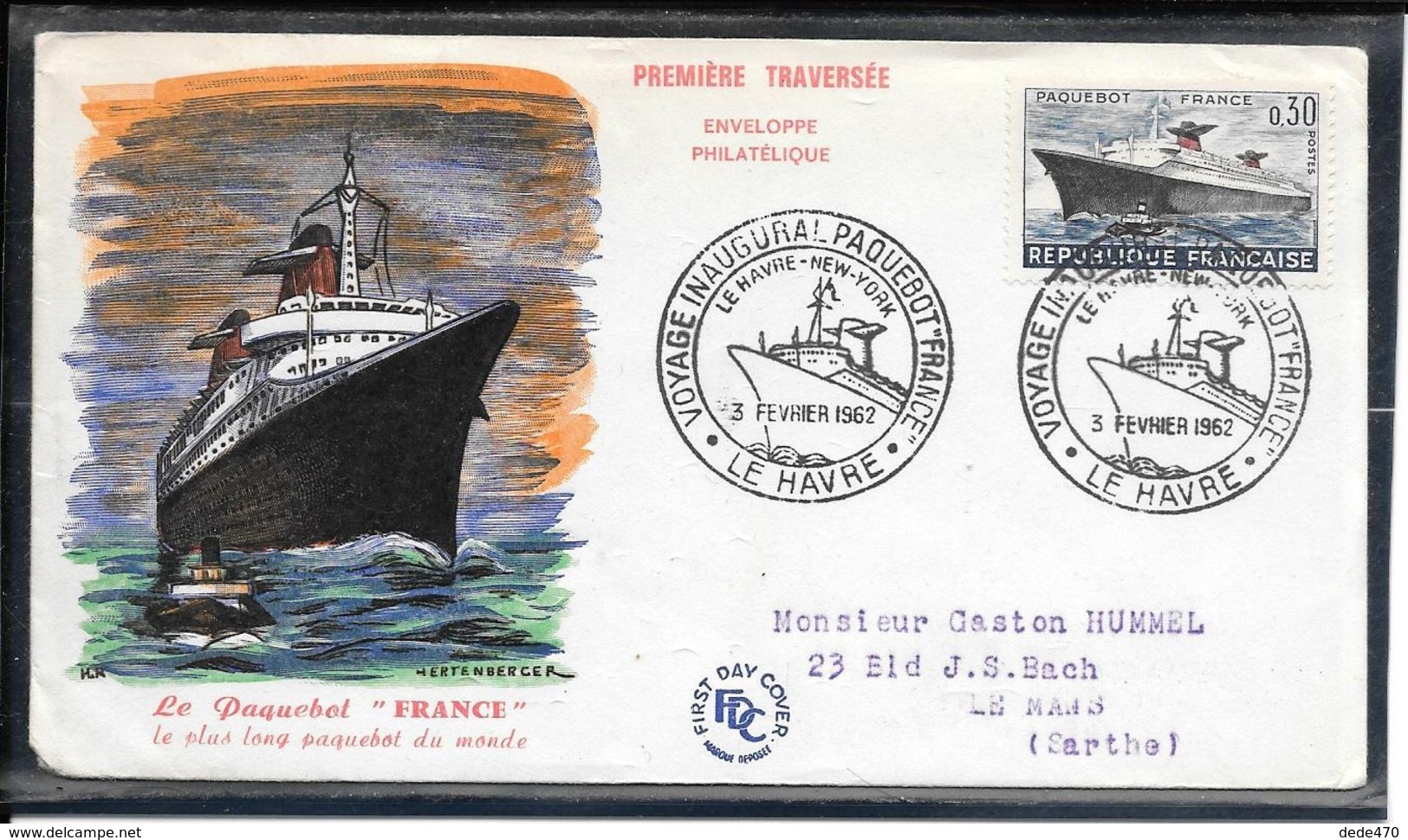 FDC 1962 - 1325 PAQUEBOT FRANCE - 1960-1969