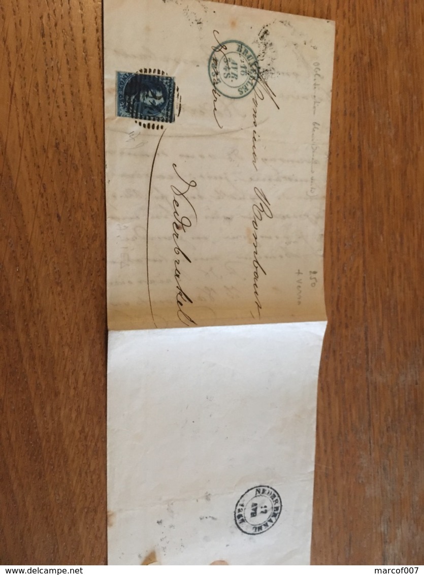 Lettre De Bxl Pour Nederbrakel 1857 Oblitération Bleue - 1849-1865 Medaillen (Sonstige)