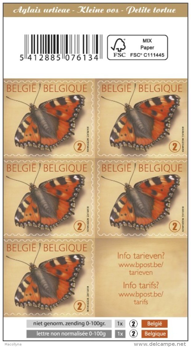 4321** Boekje 136** Papilio Aglais Urticae - Petite Tortue - Kleine Vos - Carnet 136 Mnh De Marijke Meersman - Unclassified