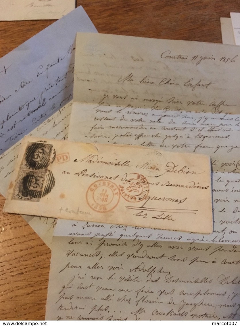 Lettre Courtrai Pour Esquermes +dc Rouge Bel Lille + Verso Ambulant Mouscron - 1849-1865 Medaillen (Sonstige)