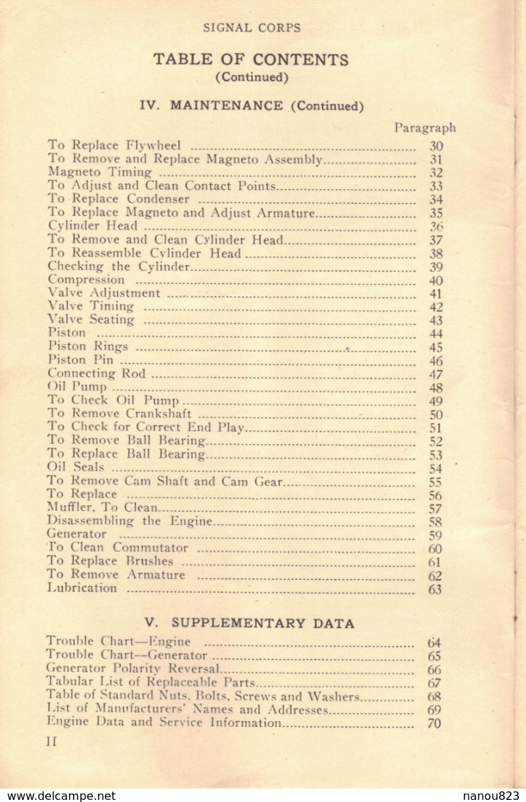 WASHINGTON OCTOBER 1943 WAR DEPARTMENT TECNICAL MANUAL POWER UNIT PE 77 D PUBLISHED BY CLIMAX ENGINEERING - Forces Armées Américaines