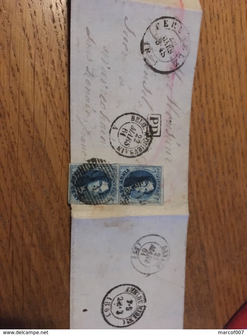 Lettre Blaton Pour Wavrechain Sous Denain 1861 + Ambulant Du Midi 1 + Ps+bel A Quievrain - 1849-1865 Medallions (Other)