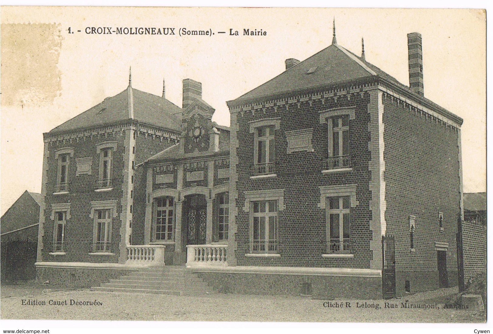 CPA 1 Croix-Moligneaux - La Mairie - Circulé - Année : 1924 - Rouge - Phot./Ed. : Cauet Decoruée / Lelong - Autres & Non Classés