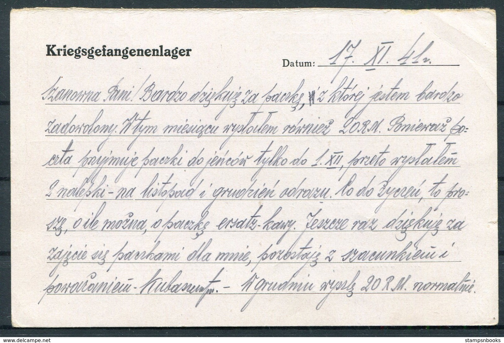 1941 Germany Kriegsgefangenenpost Polish POW Censor Postcard. Oflag II E / K Neubrandenburg - Bad Darkau / Karviná - Covers & Documents