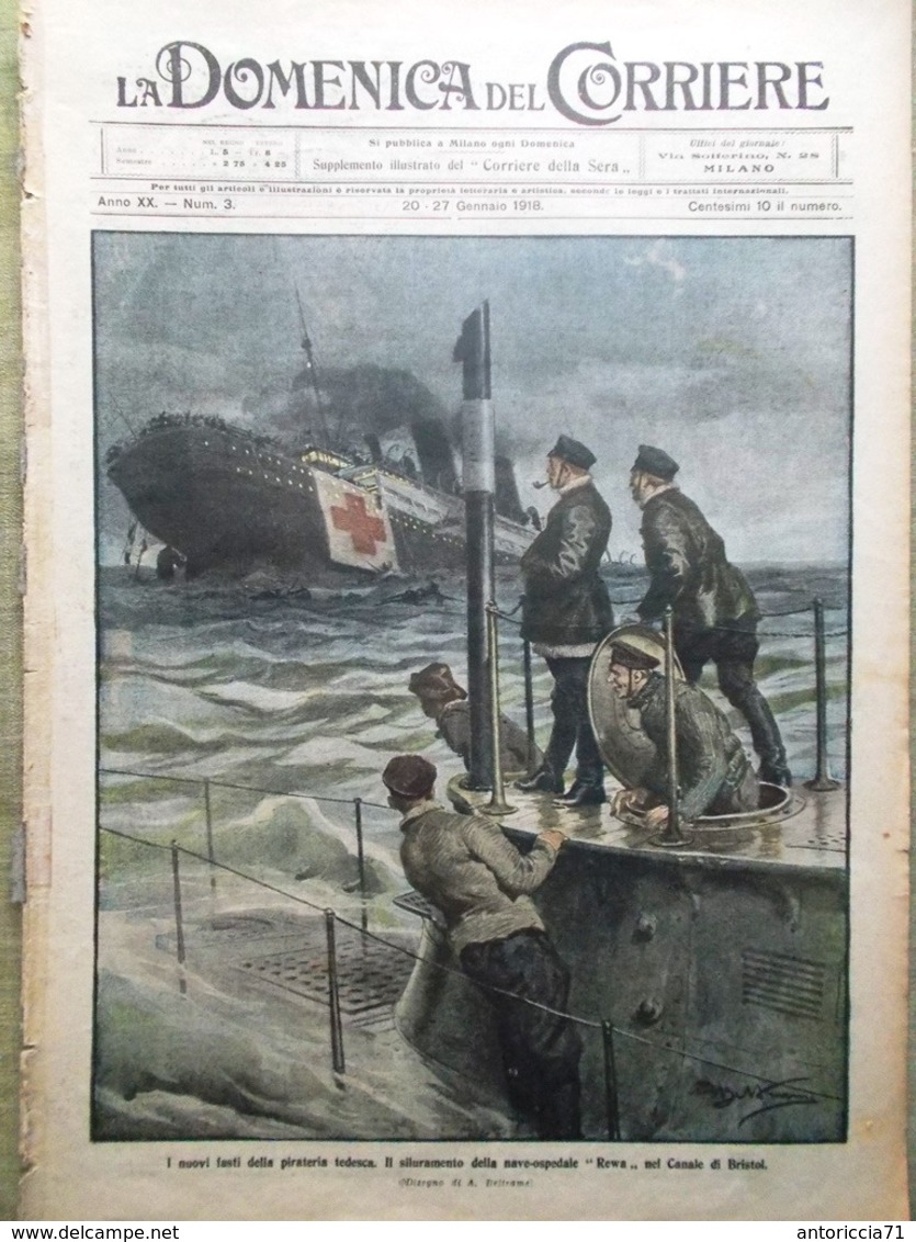 La Domenica Del Corriere 20 Gennaio 1918 WW1 Bombe Padova Adamello Rewa Bristol - War 1914-18