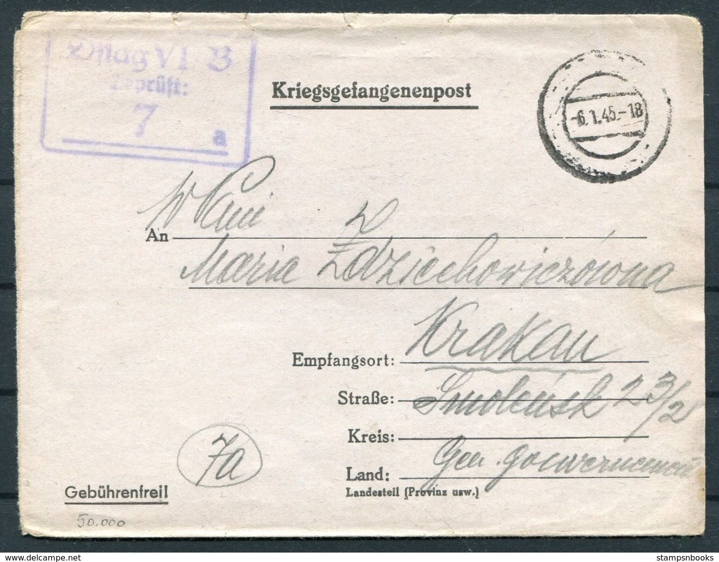 1945 Germany Kriegsgefangenenpost Polish POW Censor Oflag VI-B Dössel Warburg - Krakau - Covers & Documents