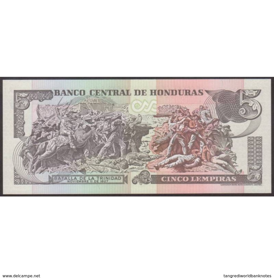 TWN - HONDURAS 85b - 5 Lempiras 30.8.2001 Prefix AP - Printer: CANADIAN BANK NOTE COMPANY LIMITED﻿ UNC - Honduras