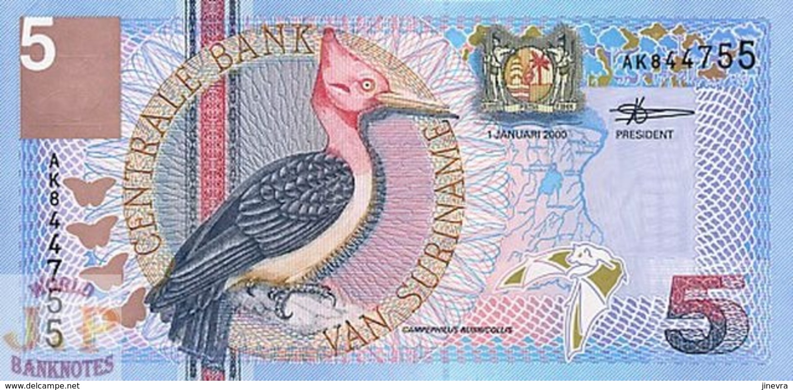 SURINAME 5 GULDEN 2000 PICK 146 UNC - Suriname