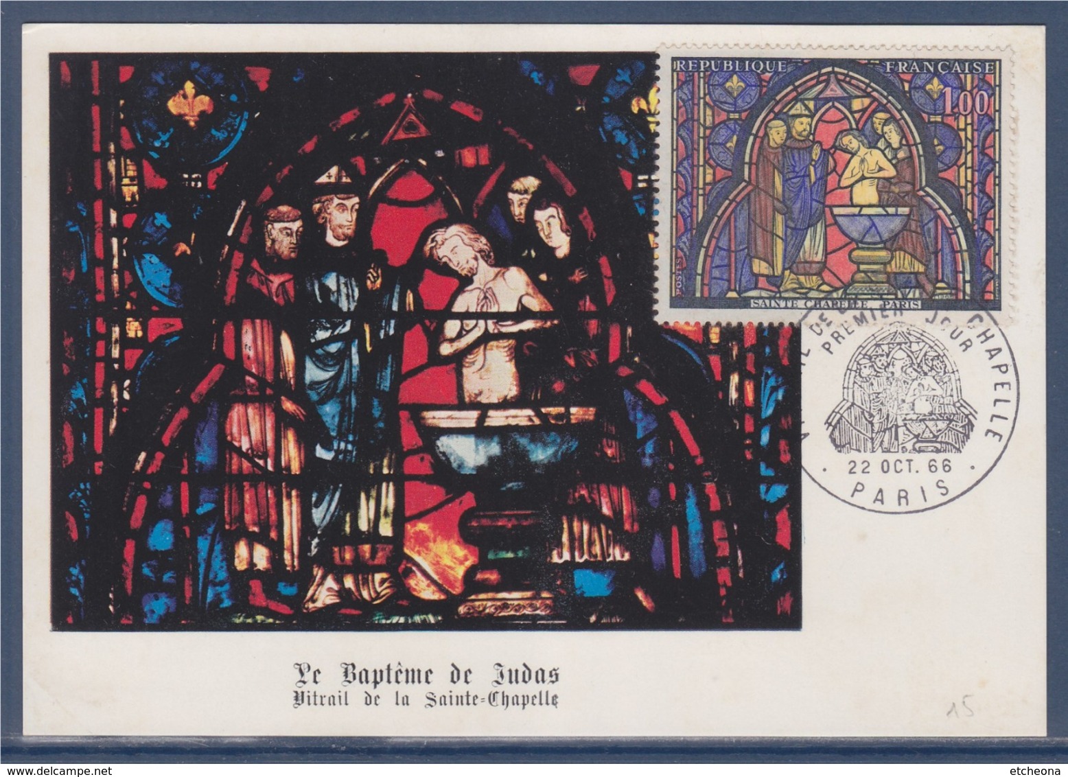 = Vitrail De La Sainte Chapelle Carte Postale Maximum 1er Jour Paris 22.10.66 N°1492 Le Baptême De Judas - 1960-1969