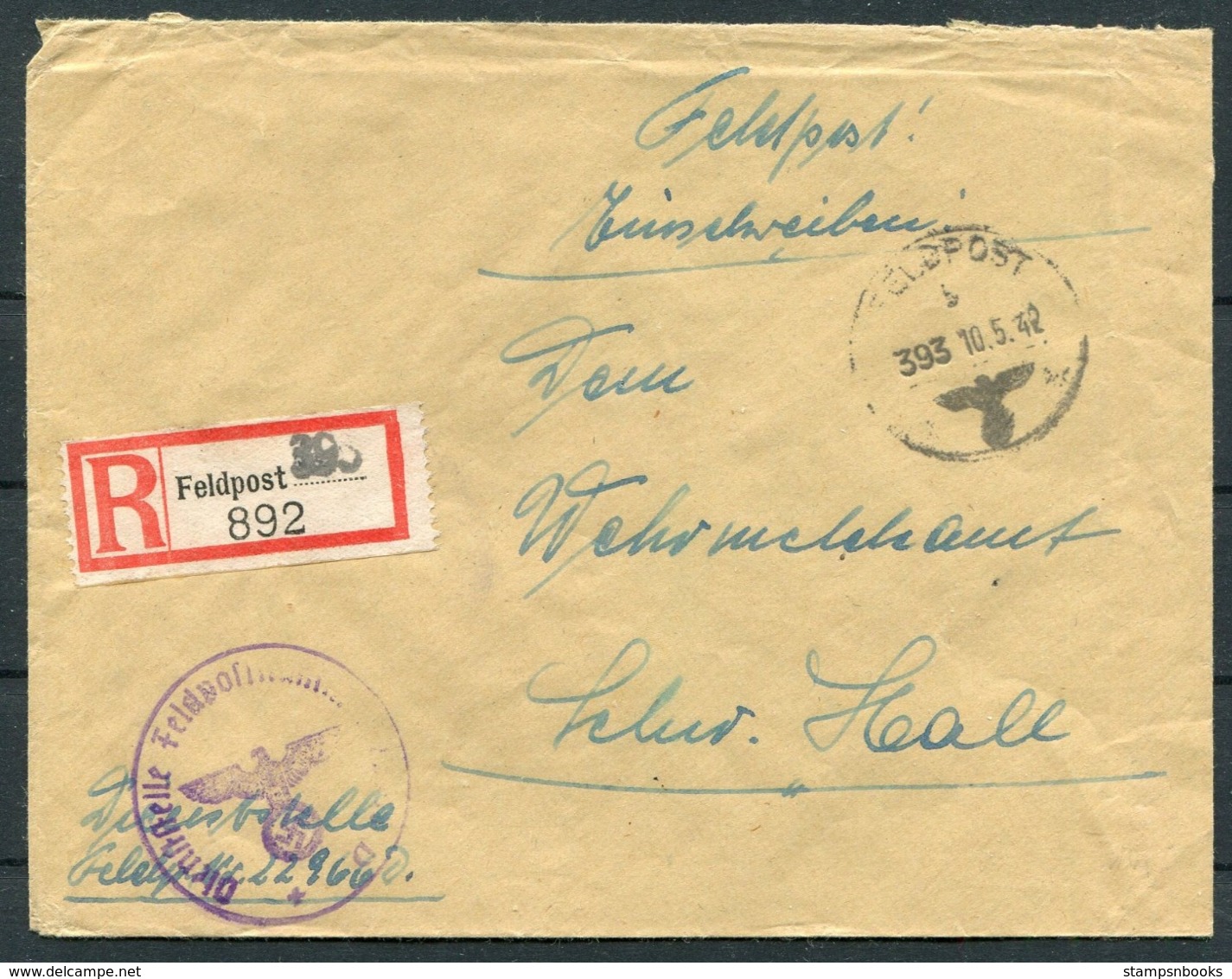 1942 Germany Einschreiben Feldpost Brief / Registered Fieldpost Cover - Covers & Documents