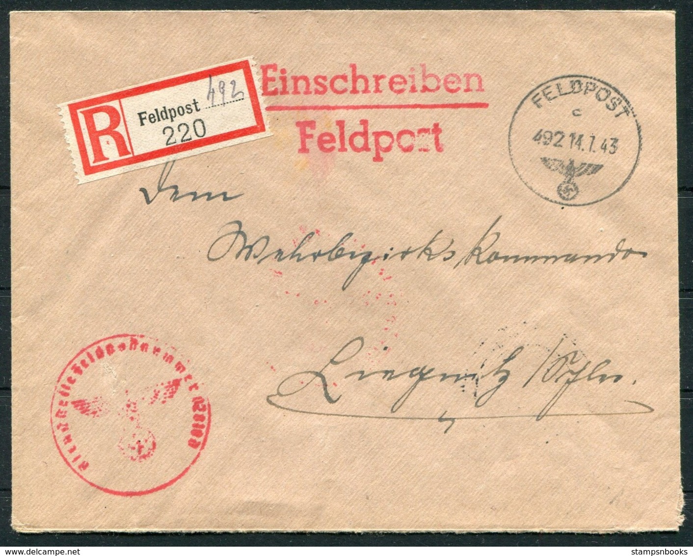 1943 Germany Einschreiben Feldpost Brief / Registered Fieldpost Cover - Liegnitz - Covers & Documents